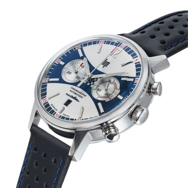 Lip Rallye Chrono "Grand Prix de France Historique" Automatic blue & silver dial leather strap 42 mm