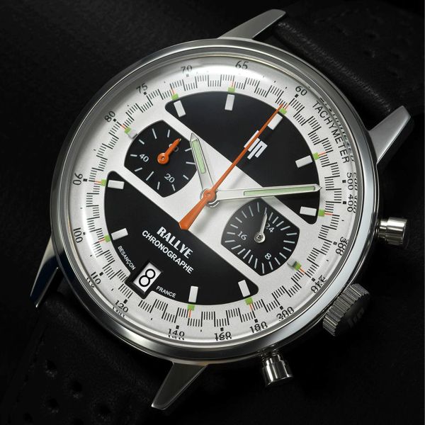 Lip Rallye Chrono mecaquartz black & white dial leather strap 39 mm