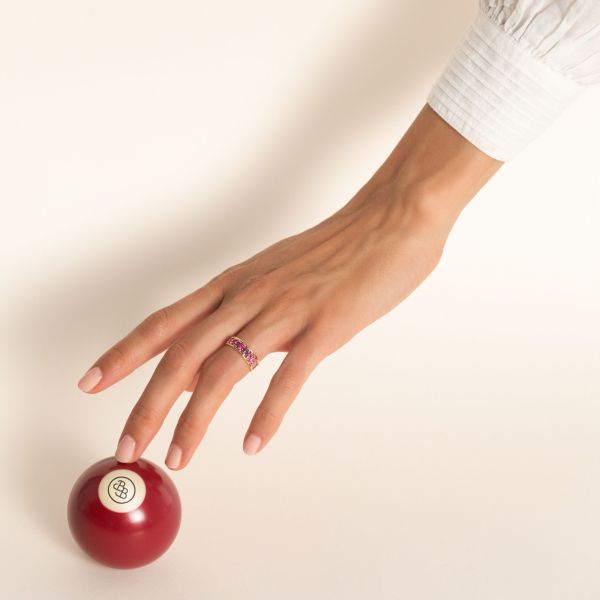 La Brune et La Blonde Hula Hoop Jaipur ring in rose gold with pink sapphires, rubies and amethysts 0.80 carat