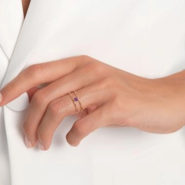 La Brune et La Blonde Hula Hoop ring in rose gold and amethyst 0.10 carat