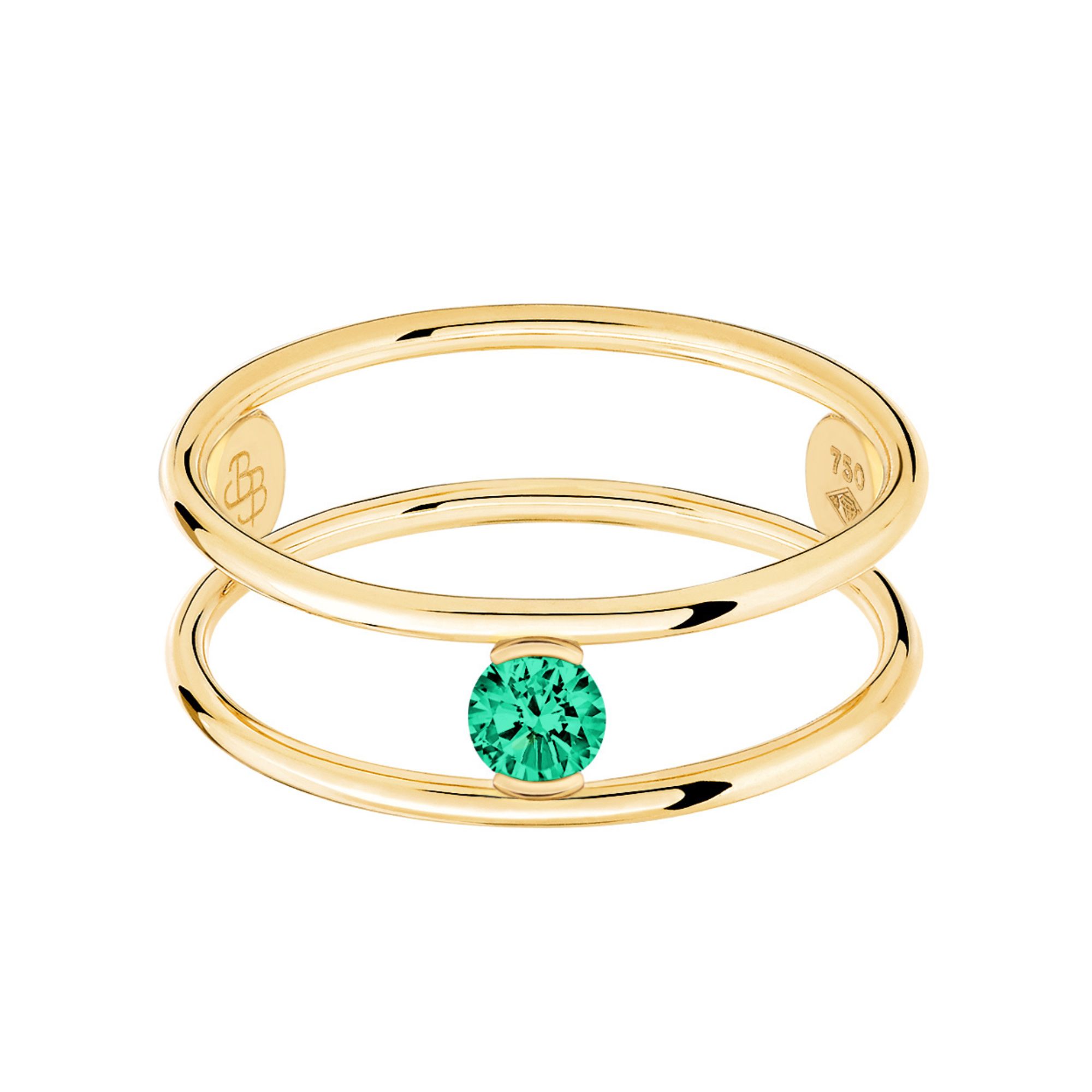 Bague La Brune et La Blonde Hula Hoop en or jaune et émeraude 0,15 carat