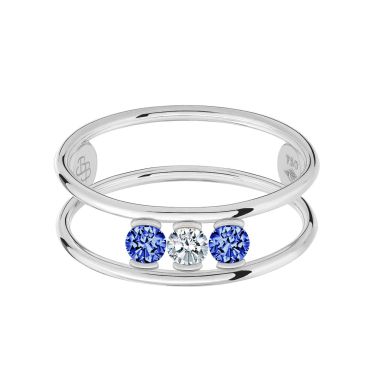 Bague La Brune et La Blonde Hula Hoop en or blanc, saphirs et diamant 0,35 carat