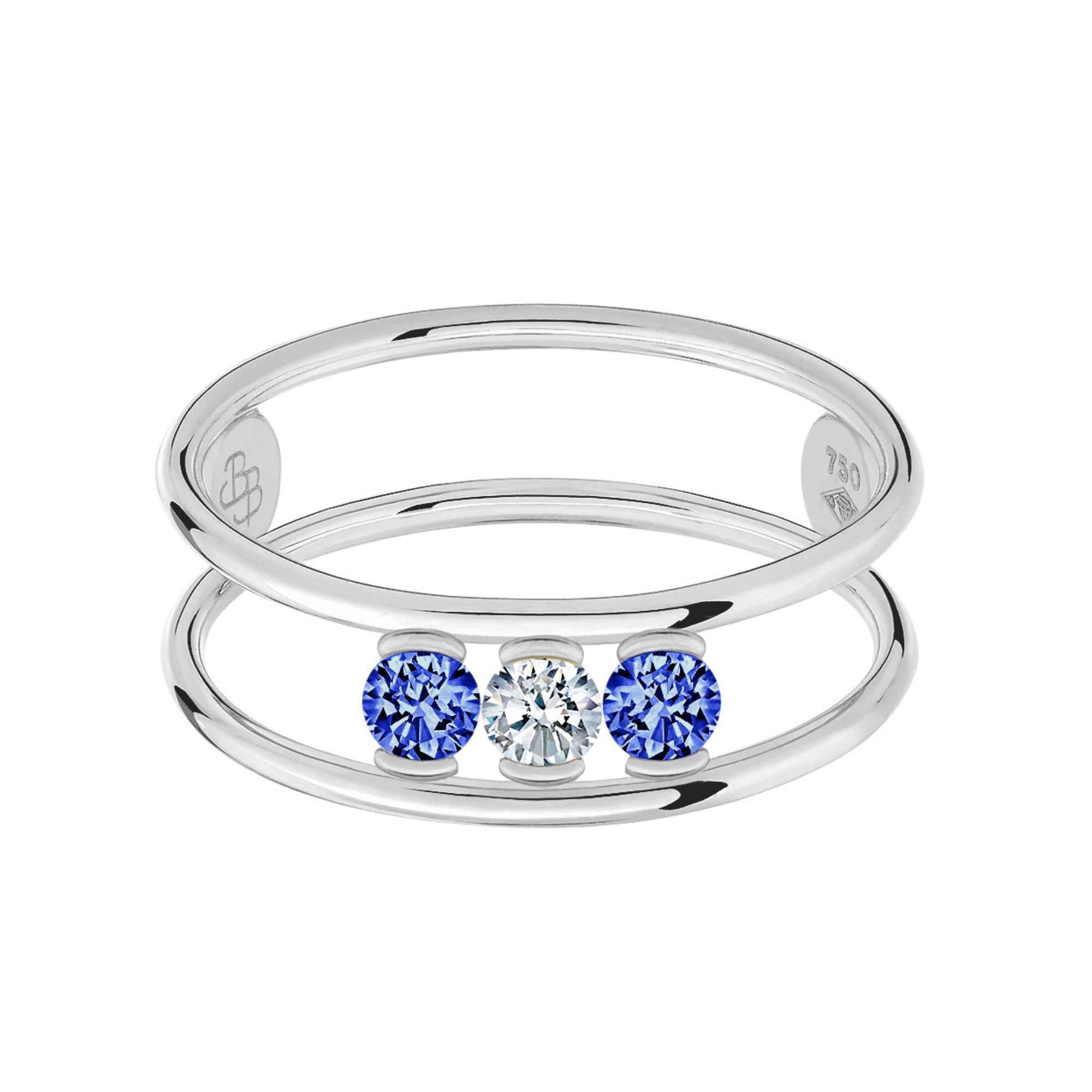 Bague La Brune et La Blonde Hula Hoop en or blanc, saphirs et diamant 0,35 carat