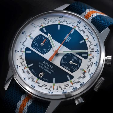 Lip Rallye Chrono Automatic Jacquard blue & white dial leather strap 42 mm