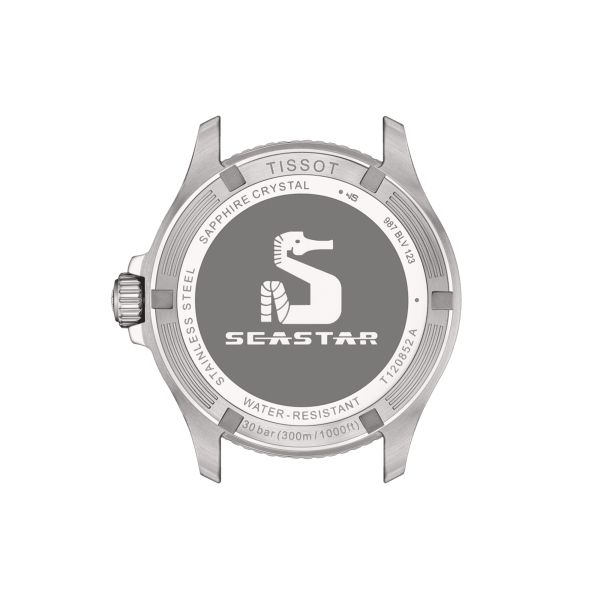 Tissot Seastar 1000 GMT quartz watch black and green bezel black dial steel bracelet 40 mm T120.852.11.051.00