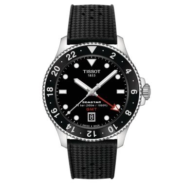 Montre Tissot Seastar 1000 GMT quartz lunette noire cadran noir bracelet caoutchouc noir 40 mm T120.852.17.051.00