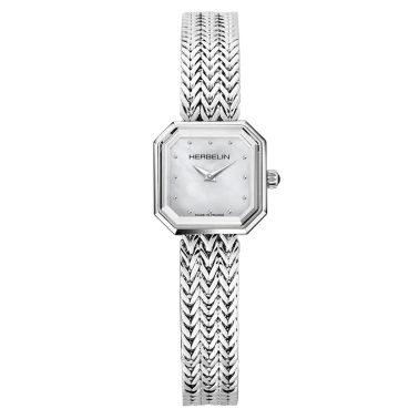 Montre Michel Herbelin Octogone quartz cadran nacré index diamants bracelet acier 22,2 mm