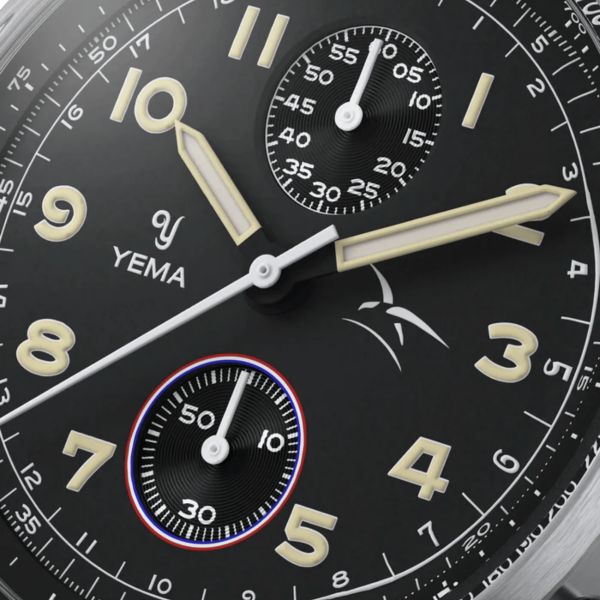 Montre Yema Flygraf Bi-Compax AAE Meca-Quartz cadran noir bracelet tissu noir 40 mm