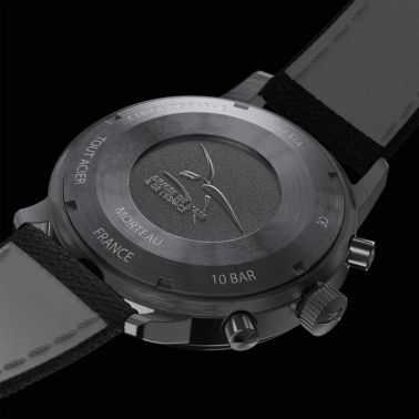 Montre Yema Flygraf Bi-Compax AAE Meca-Quartz cadran noir bracelet tissu noir 40 mm