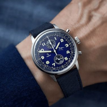 Yema Flygraf Bi-Compax AAE Meca-Quartz blue dial blue fabric strap 40 mm