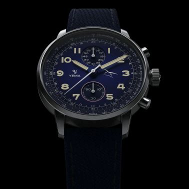 Montre Yema Flygraf Bi-Compax AAE Meca-Quartz cadran bleu bracelet tissu bleu 40 mm