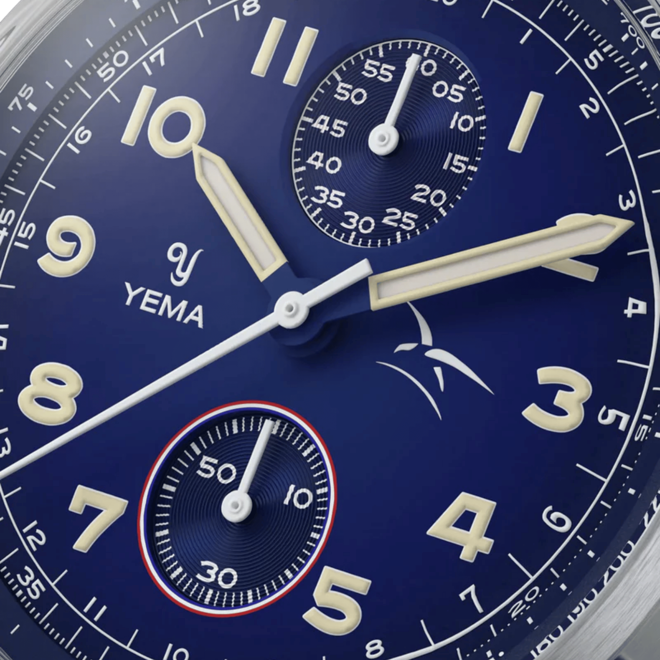Montre Yema Flygraf Bi-Compax AAE Meca-Quartz cadran bleu bracelet tissu bleu 40 mm