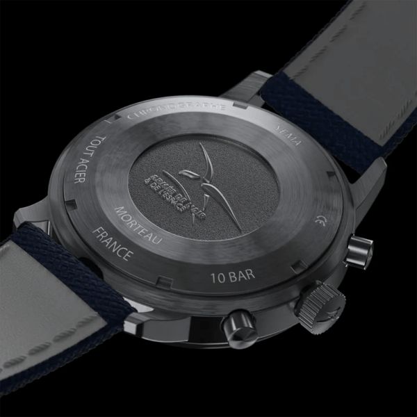 Montre Yema Flygraf Bi-Compax AAE Meca-Quartz cadran bleu bracelet tissu bleu 40 mm