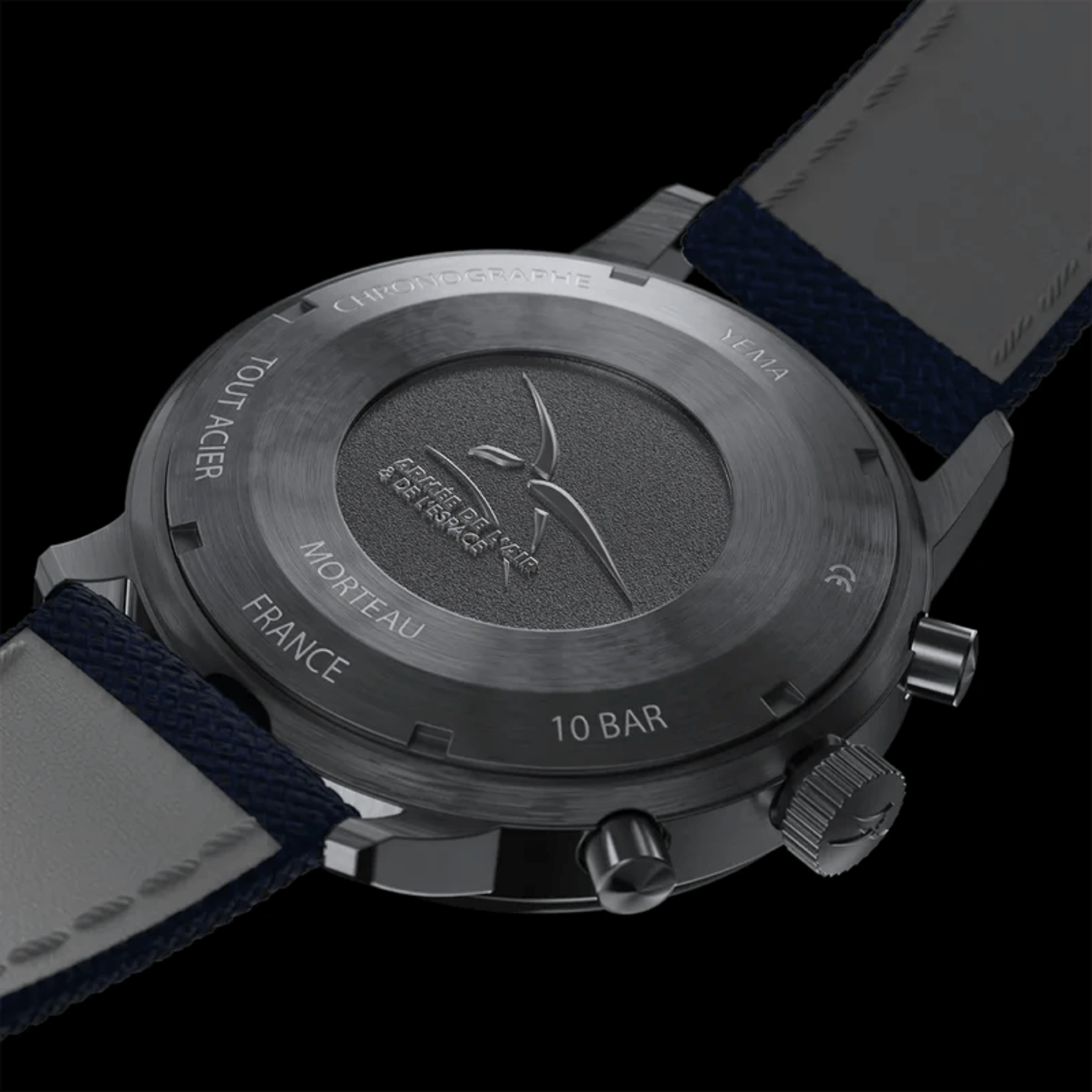 Montre Yema Flygraf Bi-Compax AAE Meca-Quartz cadran bleu bracelet tissu bleu 40 mm