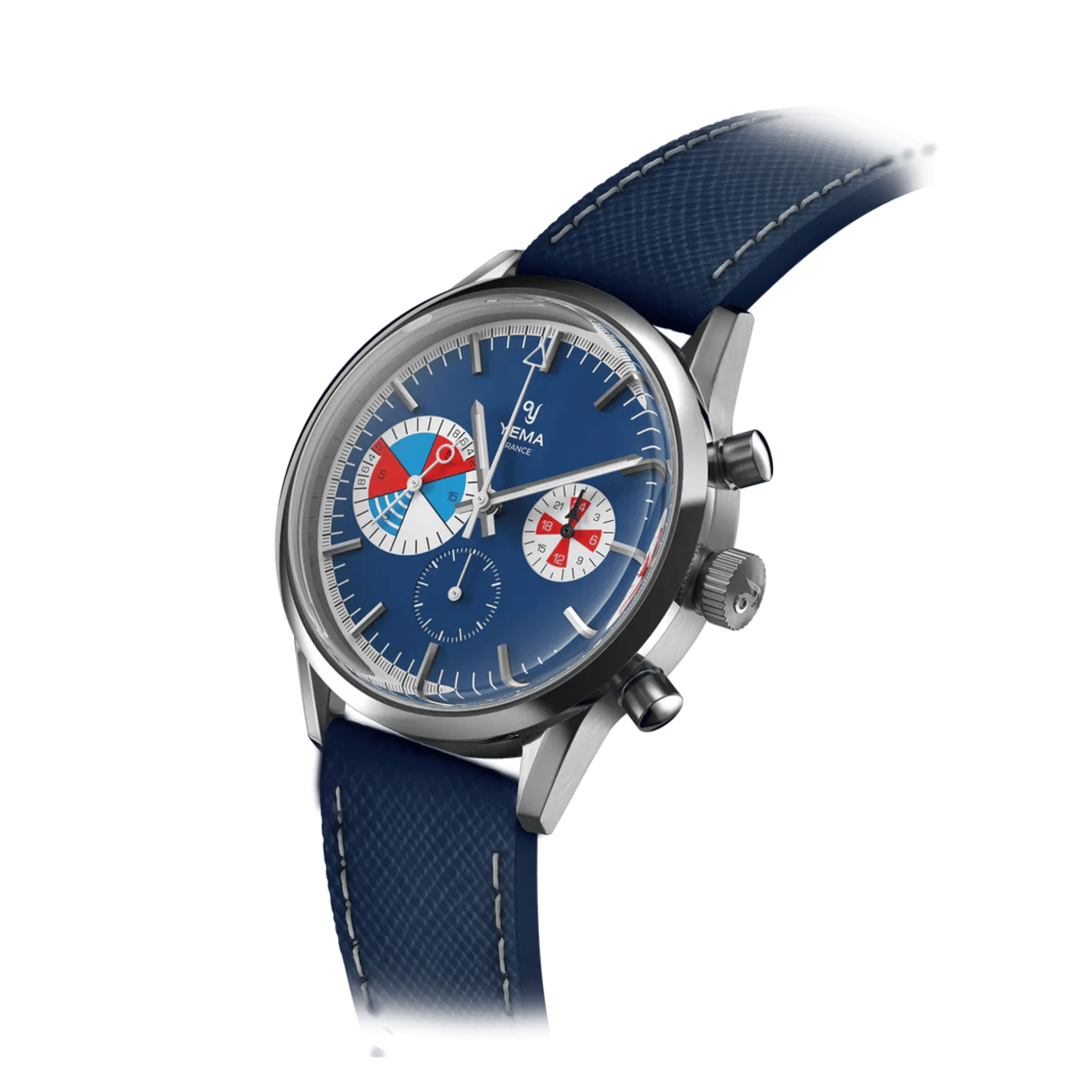 Yema Yachtingraf Croisière Meca-Quartz blue dial blue leather strap 38,5 mm