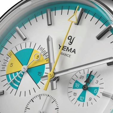 Montre Yema Yachtingraf Croisière Meca-Quartz cadran blanc bracelet cuir blanc 38,5 mm