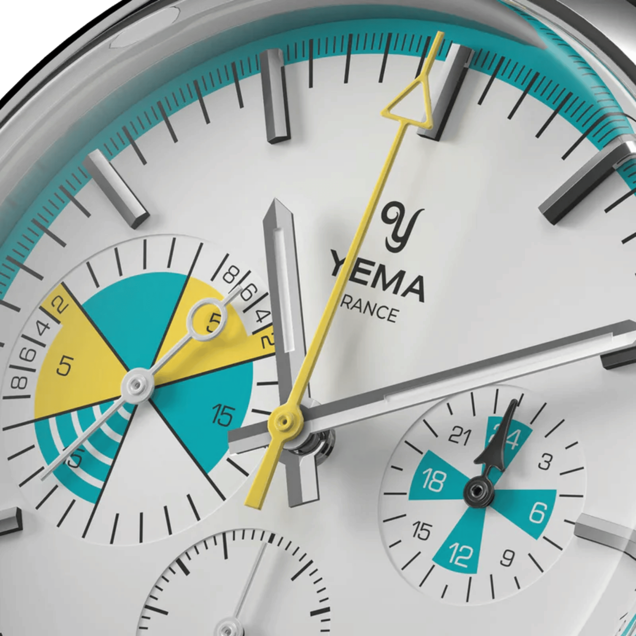 Montre Yema Yachtingraf Croisière Meca-Quartz cadran blanc bracelet cuir blanc 38,5 mm