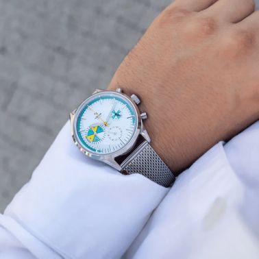 Montre Yema Yachtingraf Croisière Meca-Quartz cadran blanc bracelet acier milanais 38,5 mm