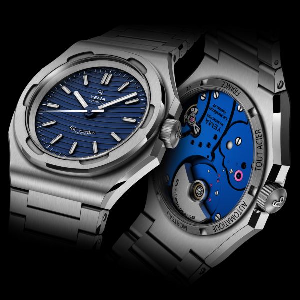 Yema Wristmaster Traveller Micro-Rotor automatic blue dial steel bracelet 39 mm