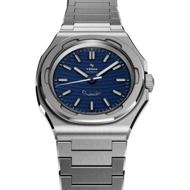 Yema Wristmaster Traveller Micro-Rotor automatic blue dial steel bracelet 39 mm