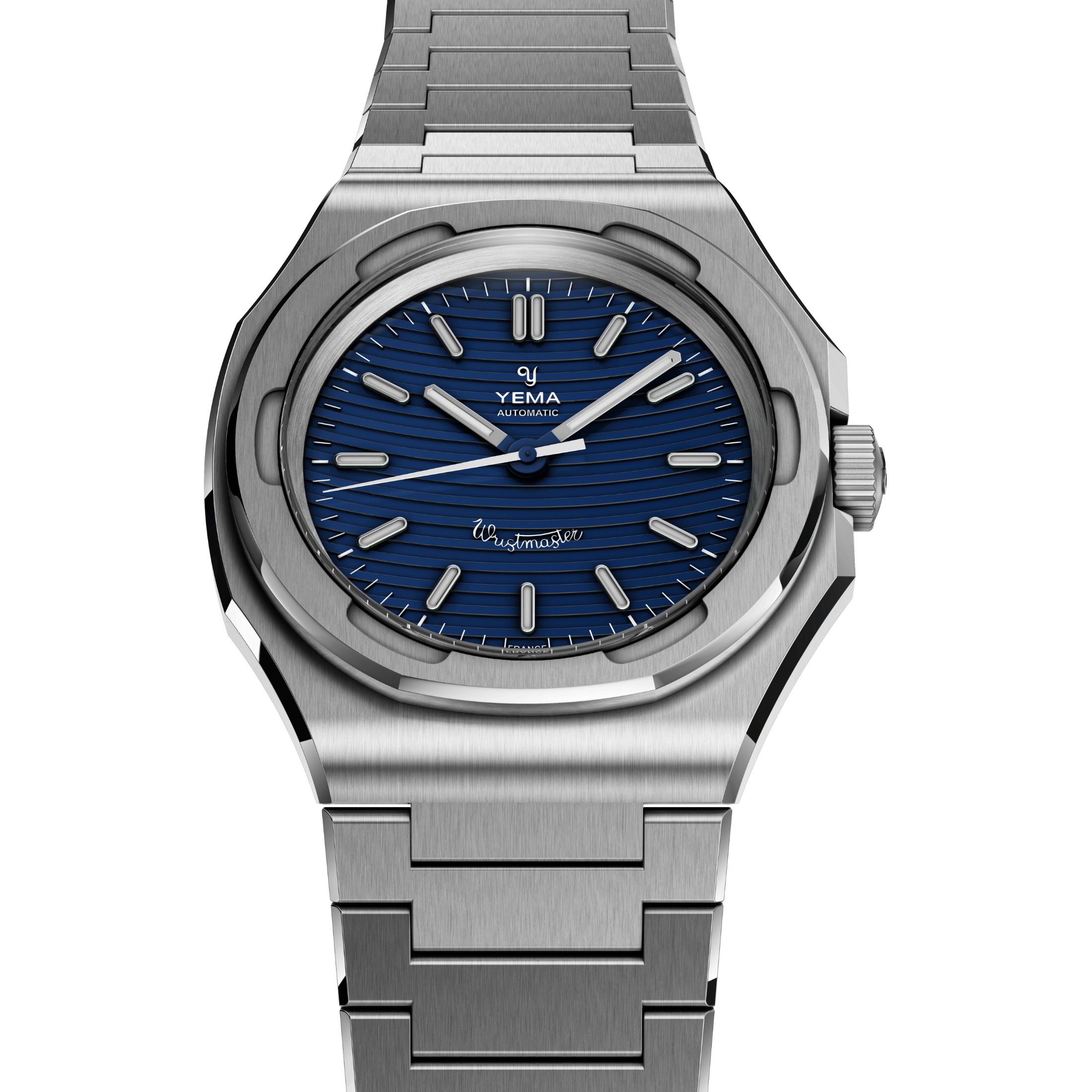 Yema Wristmaster Traveller Micro-Rotor automatic blue dial steel bracelet 39 mm