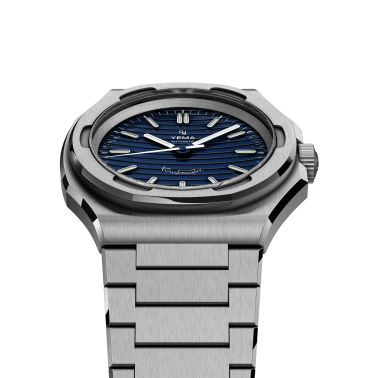 Yema Wristmaster Traveller Micro-Rotor automatic blue dial steel bracelet 39 mm