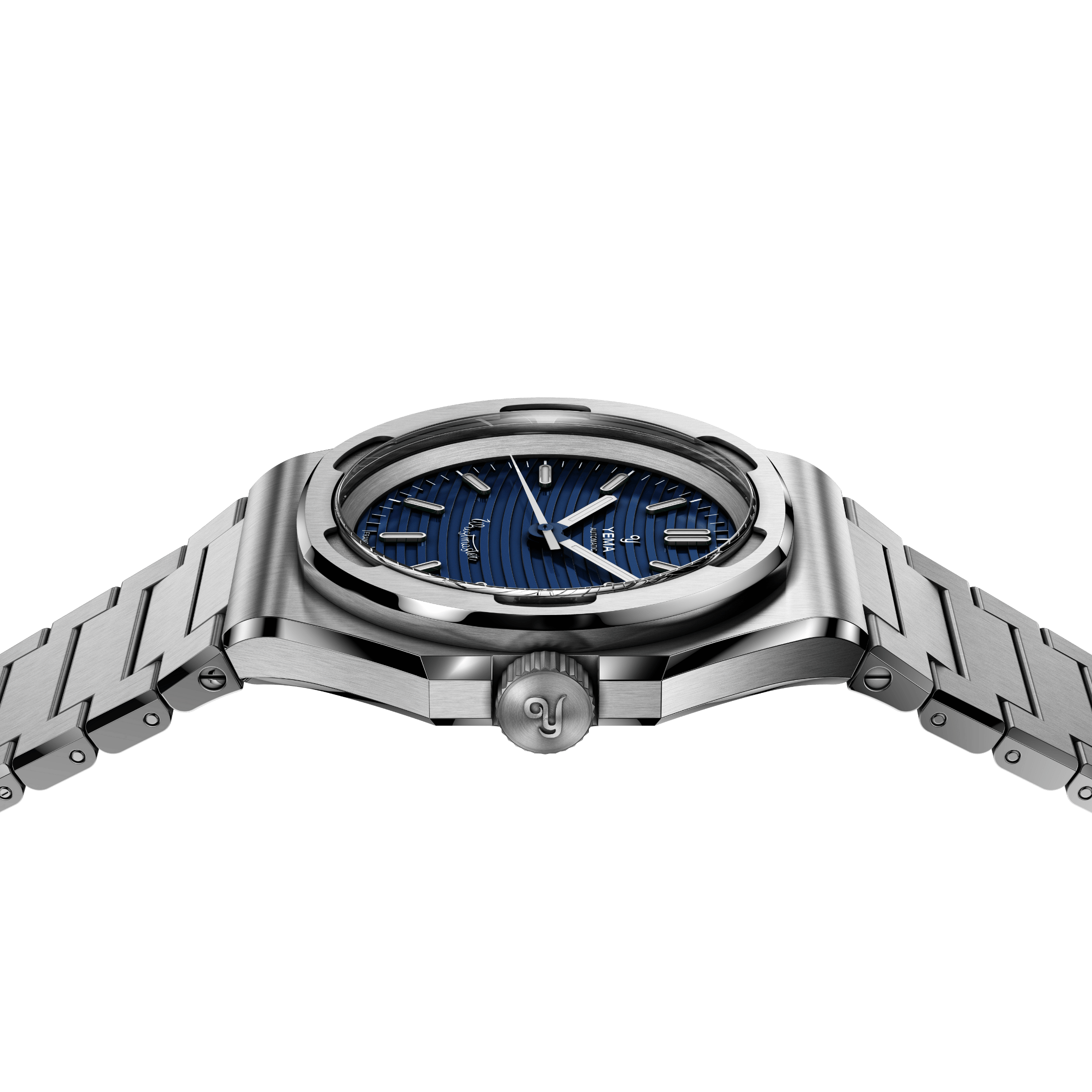 Yema Wristmaster Traveller Micro-Rotor automatic blue dial steel bracelet 39 mm