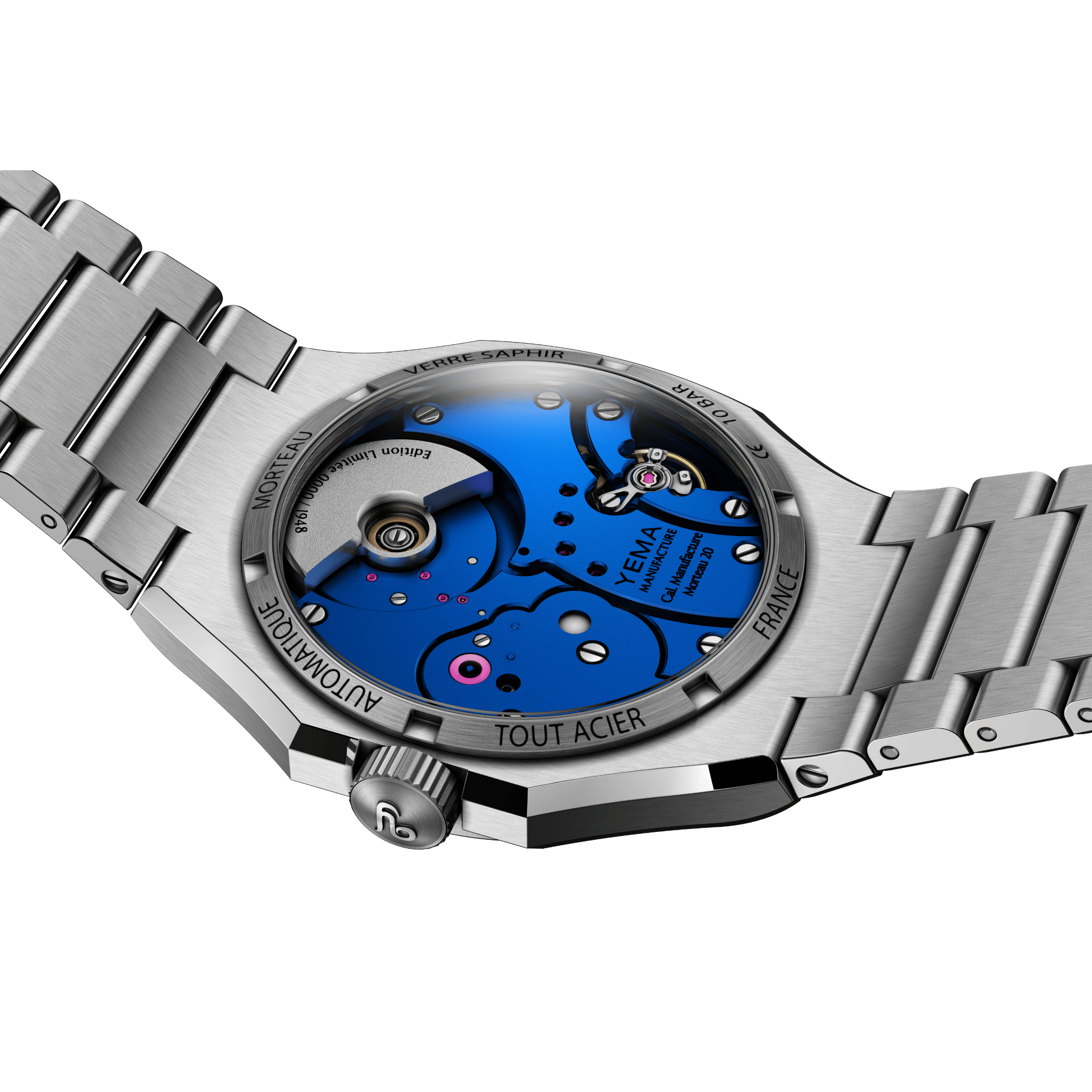 Yema Wristmaster Traveller Micro-Rotor automatic blue dial steel bracelet 39 mm
