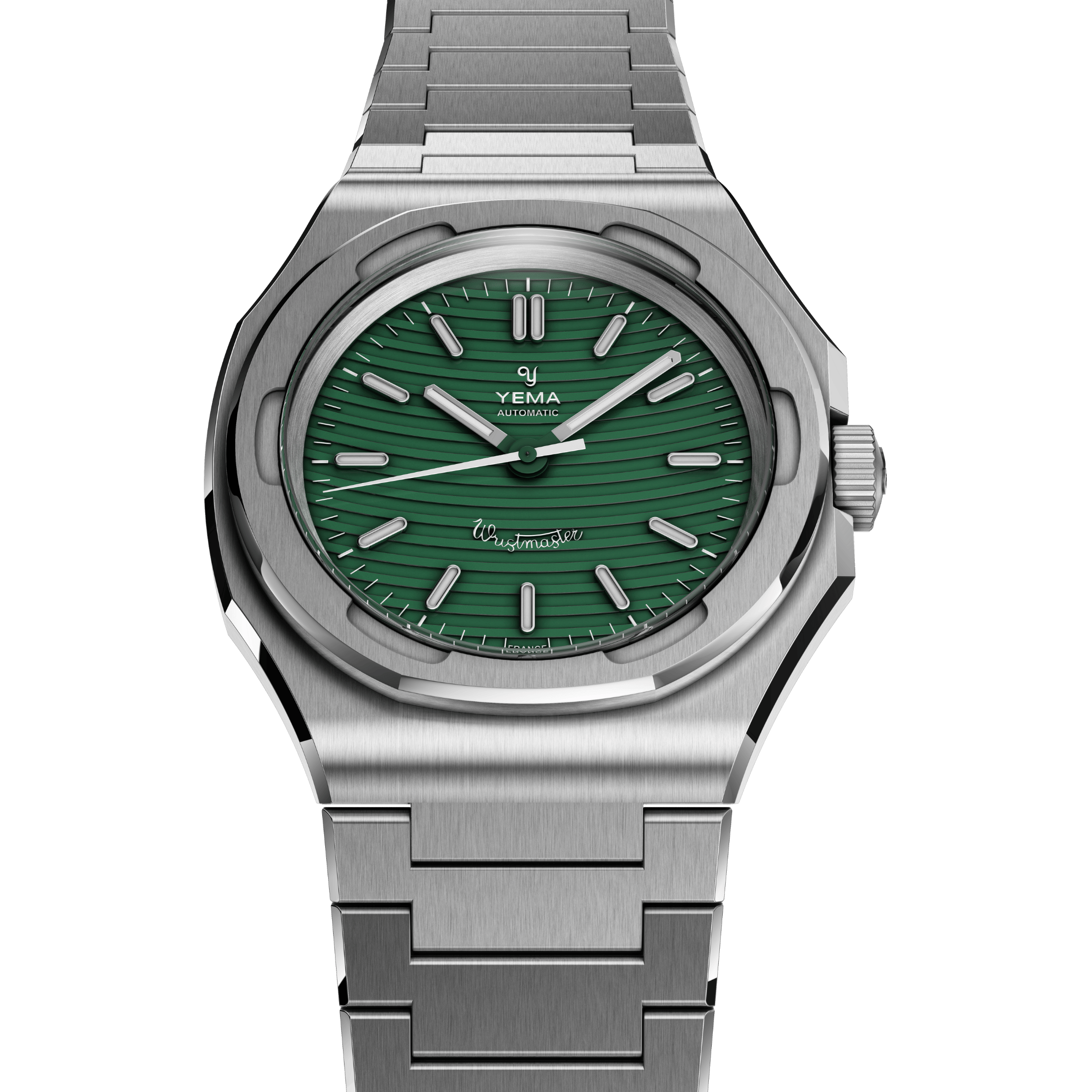 Yema Wristmaster Traveller Micro-Rotor automatic green dial steel bracelet 39 mm