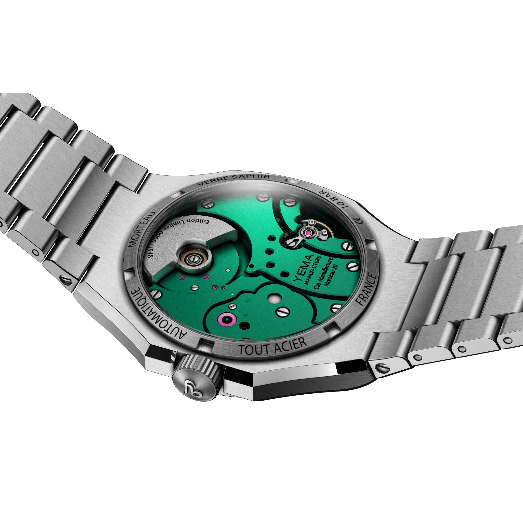 Montre Yema Wristmaster Traveller Micro-Rotor automatique cadran vert bracelet acier 39 mm