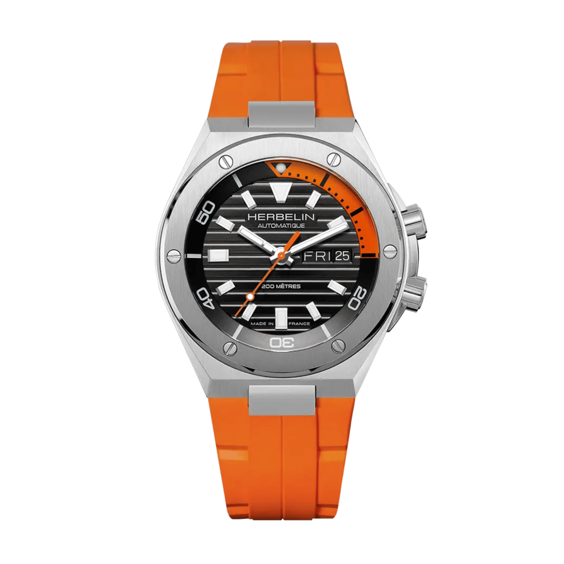 Herbelin Cap Camarat Diver Automatic black dial orange FKM rubber strap 42 mm