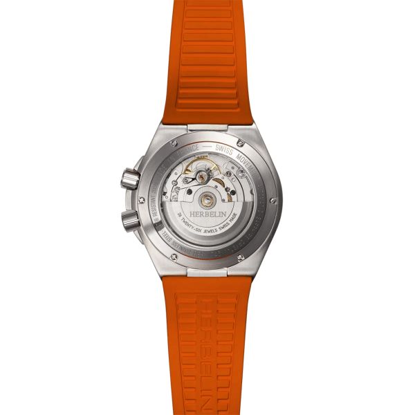 Montre Herbelin Cap Camarat Diver Automatique cadran noir bracelet caoutchouc FKM orange 42 mm