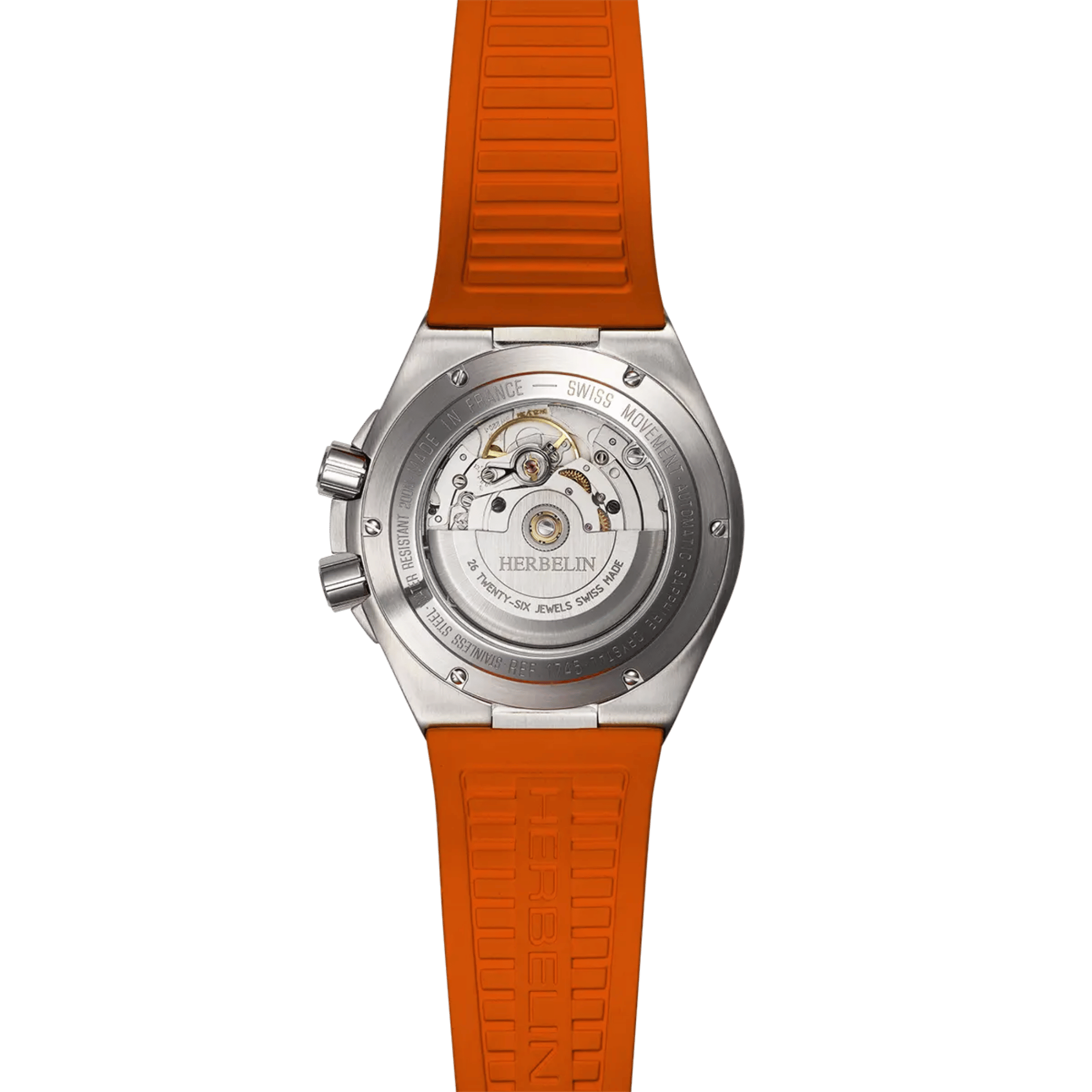 Montre Herbelin Cap Camarat Diver Automatique cadran noir bracelet caoutchouc FKM orange 42 mm