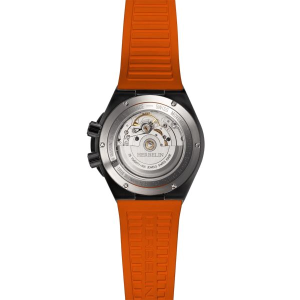 Montre Herbelin Cap Camarat Diver Automatique DLC noir cadran noir bracelet caoutchouc FKM orange 42 mm