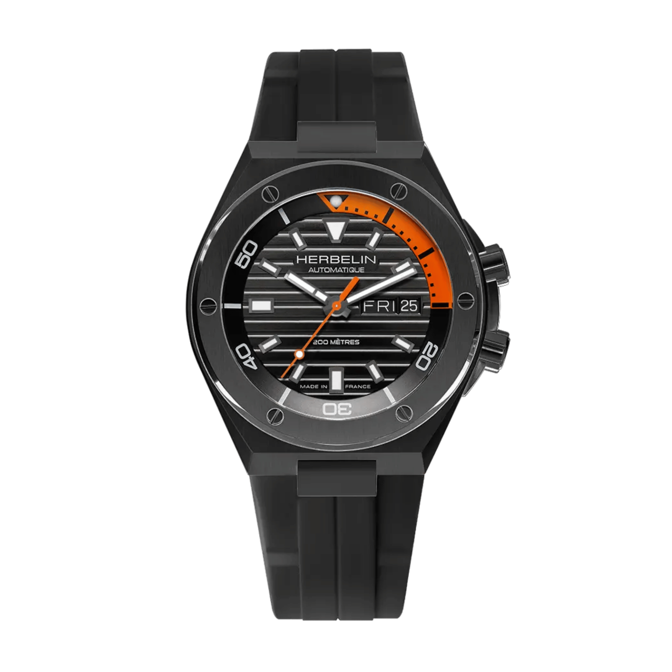 Montre Herbelin Cap Camarat Diver Automatique DLC noir cadran noir bracelet caoutchouc FKM noir 42 mm