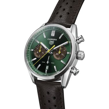 TAG Heuer Carrera Chronograph automatic watch orange circle red dial blue leather strap 42 mm CBN201K.FC6569