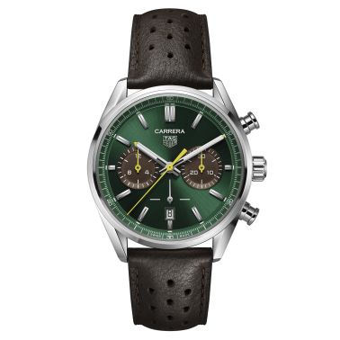 Montre TAG Heuer Carrera Green Chronograph automatique cadran vert bracelet cuir marron 42 mm