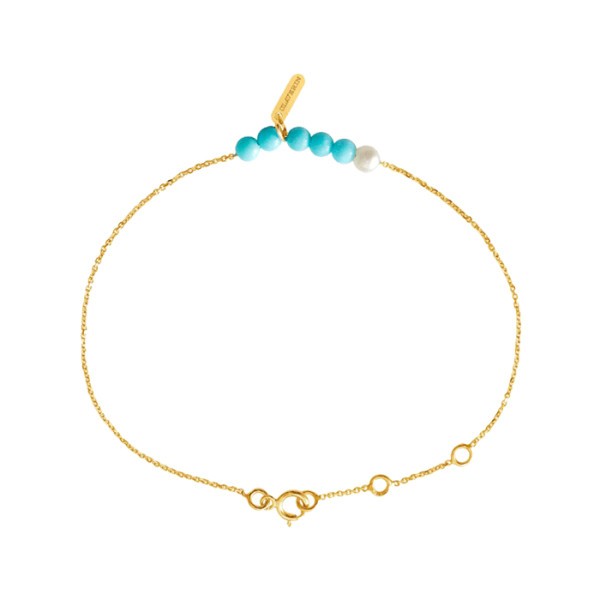 Bracelet Claverin Rosary en or jaune et perles turquoises