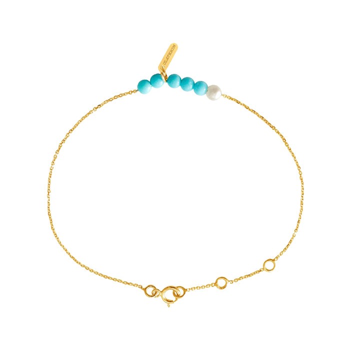 Bracelet Claverin Rosary en or jaune et perles turquoises