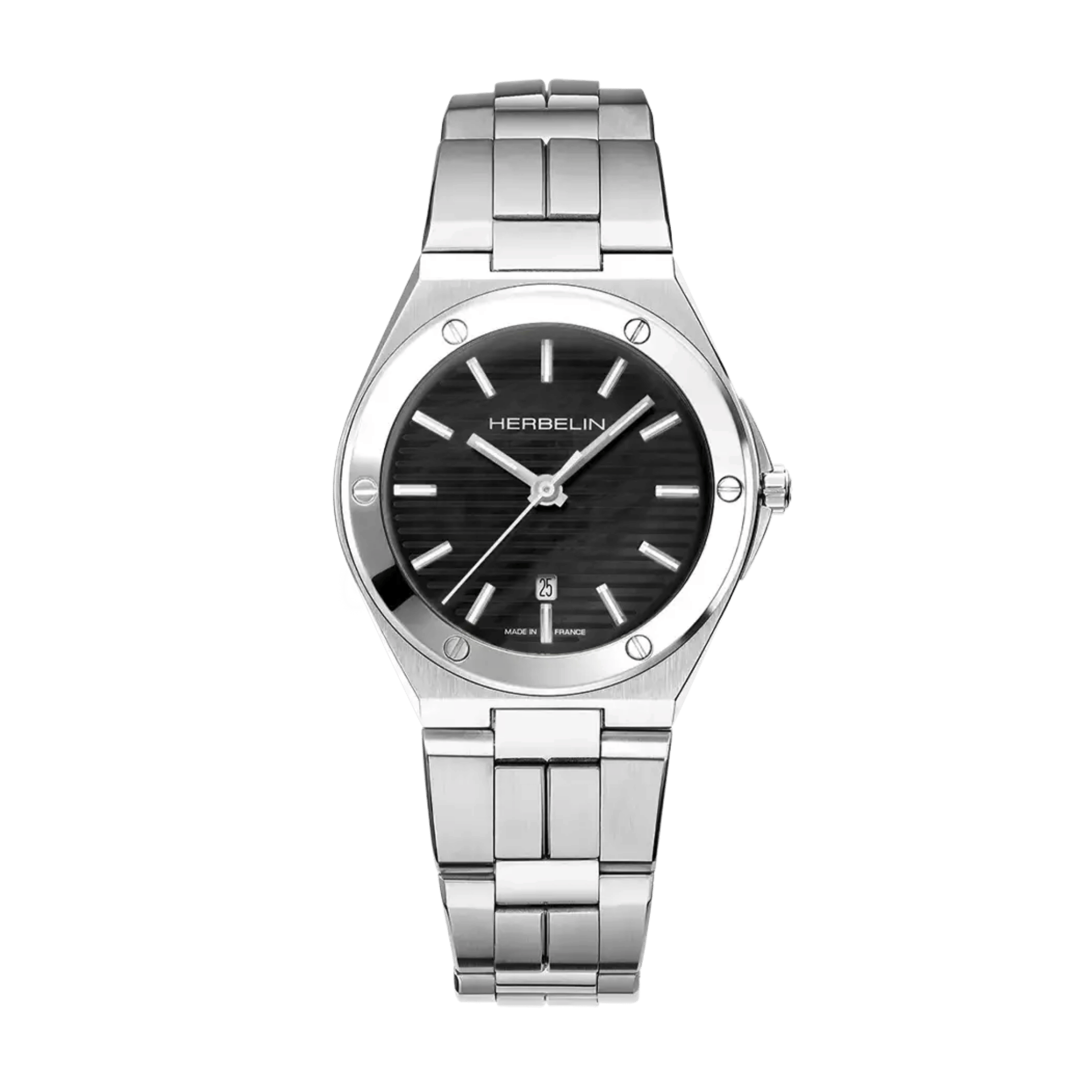 Montre Herbelin Cap Camarat quartz cadran nacre noire bracelet acier 33 mm