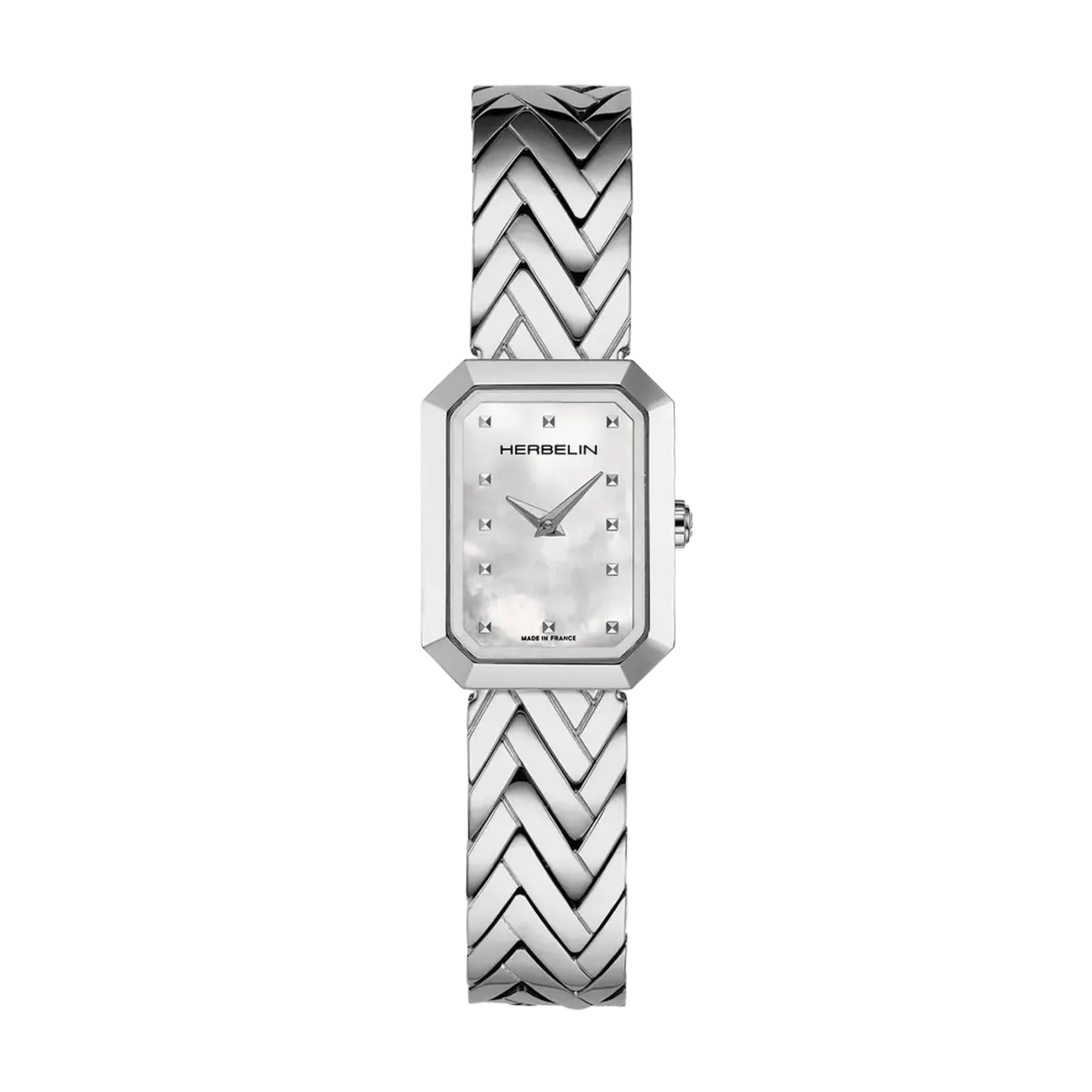 Montre Herbelin Octogône Rectangle quartz cadran nacre bracelet acier 20,40 x 26,40 mm