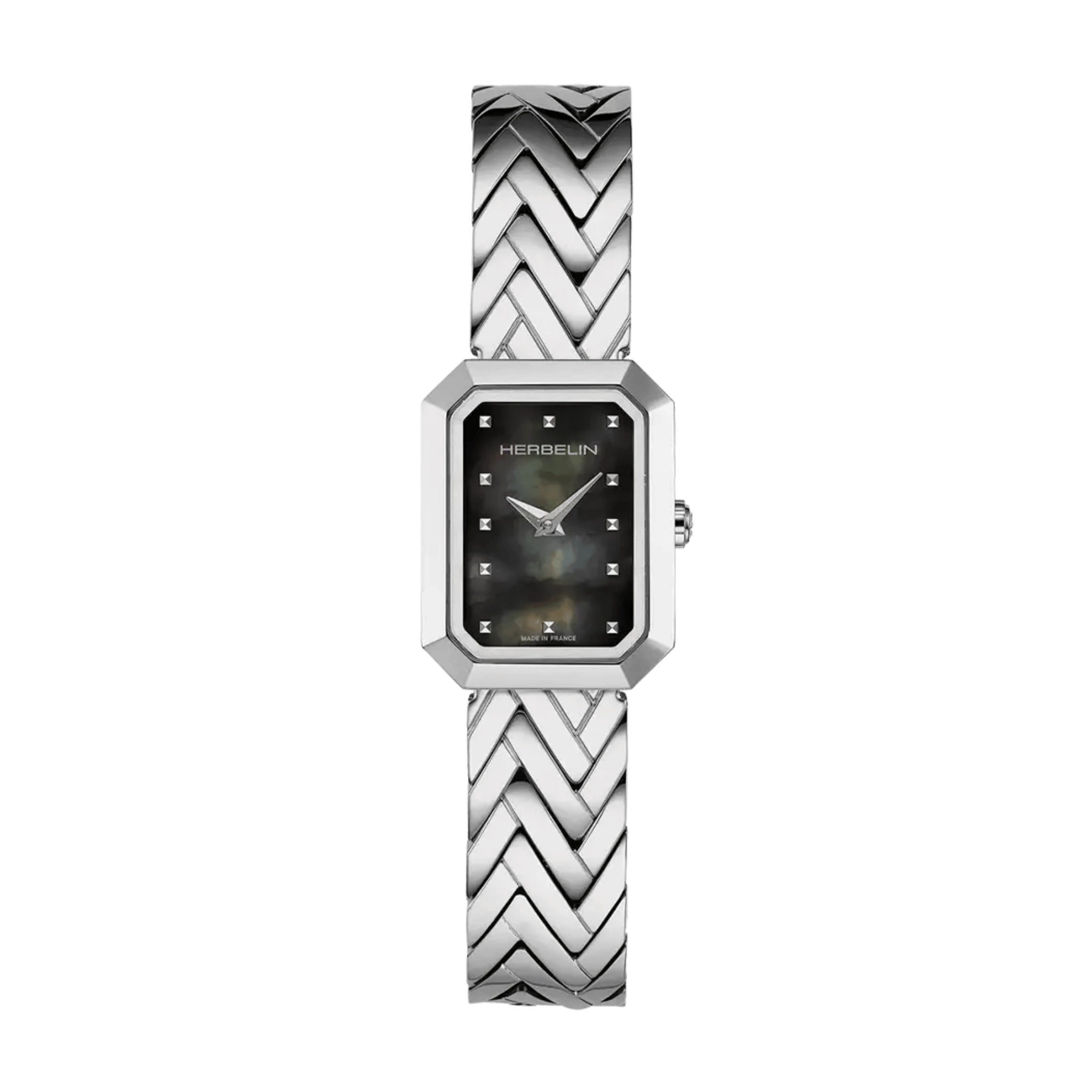 Herbelin Octogône Rectangle quartz black mother-of-pearl dial steel bracelet 20,40 x 26,40 mm