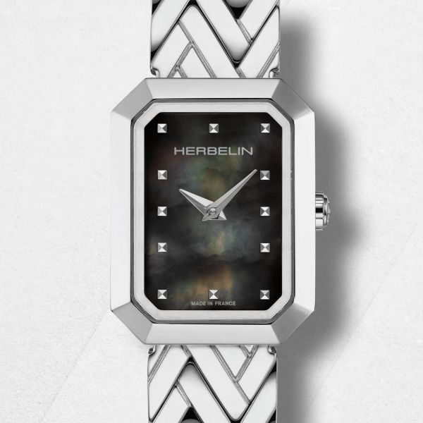 Herbelin Octogône Rectangle quartz black mother-of-pearl dial steel bracelet 20,40 x 26,40 mm