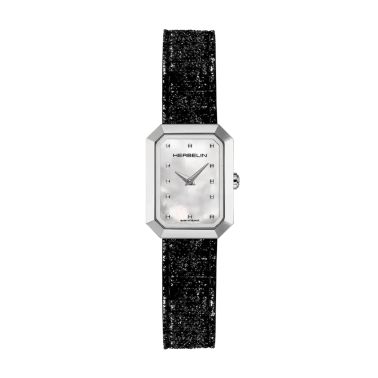 Montre Herbelin Octogône Rectangle quartz cadran nacre blanche bracelet cuir 20,40 x 26,40 mm