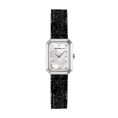 Montre Herbelin Octogône Rectangle quartz cadran nacre blanche bracelet cuir 20,40 x 26,40 mm