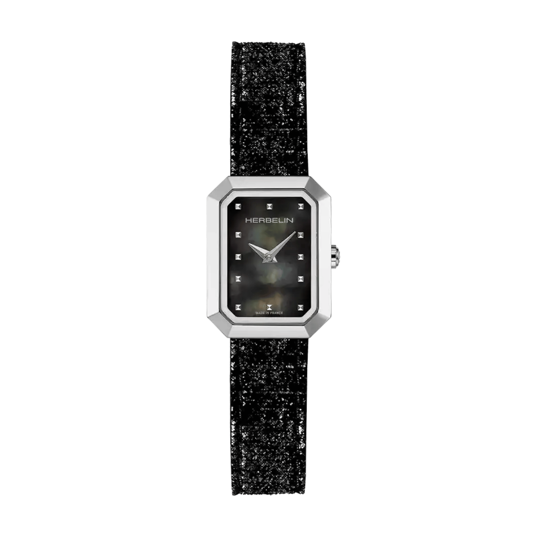 Montre Herbelin Octogône Rectangle quartz cadran nacre noire bracelet cuir 20,40 x 26,40 mm