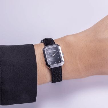 Montre Herbelin Octogône Rectangle quartz cadran nacre noire bracelet cuir 20,40 x 26,40 mm