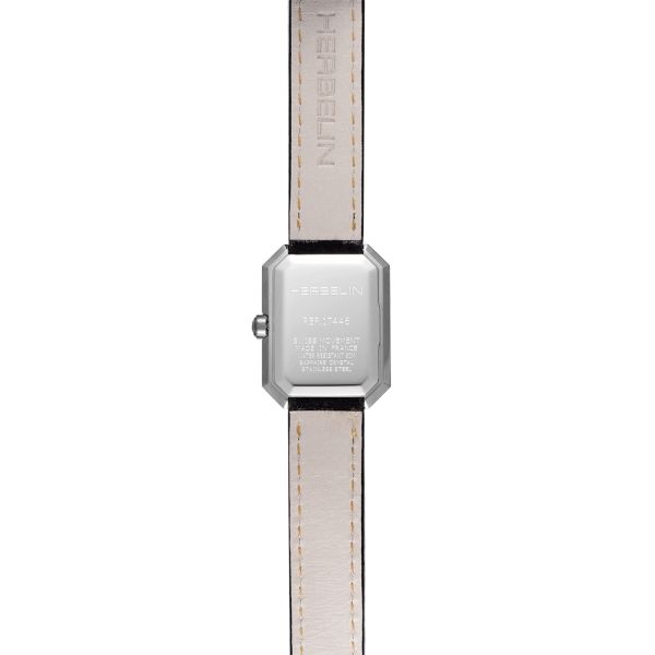 Montre Herbelin Octogône Rectangle quartz cadran nacre noire bracelet cuir 20,40 x 26,40 mm