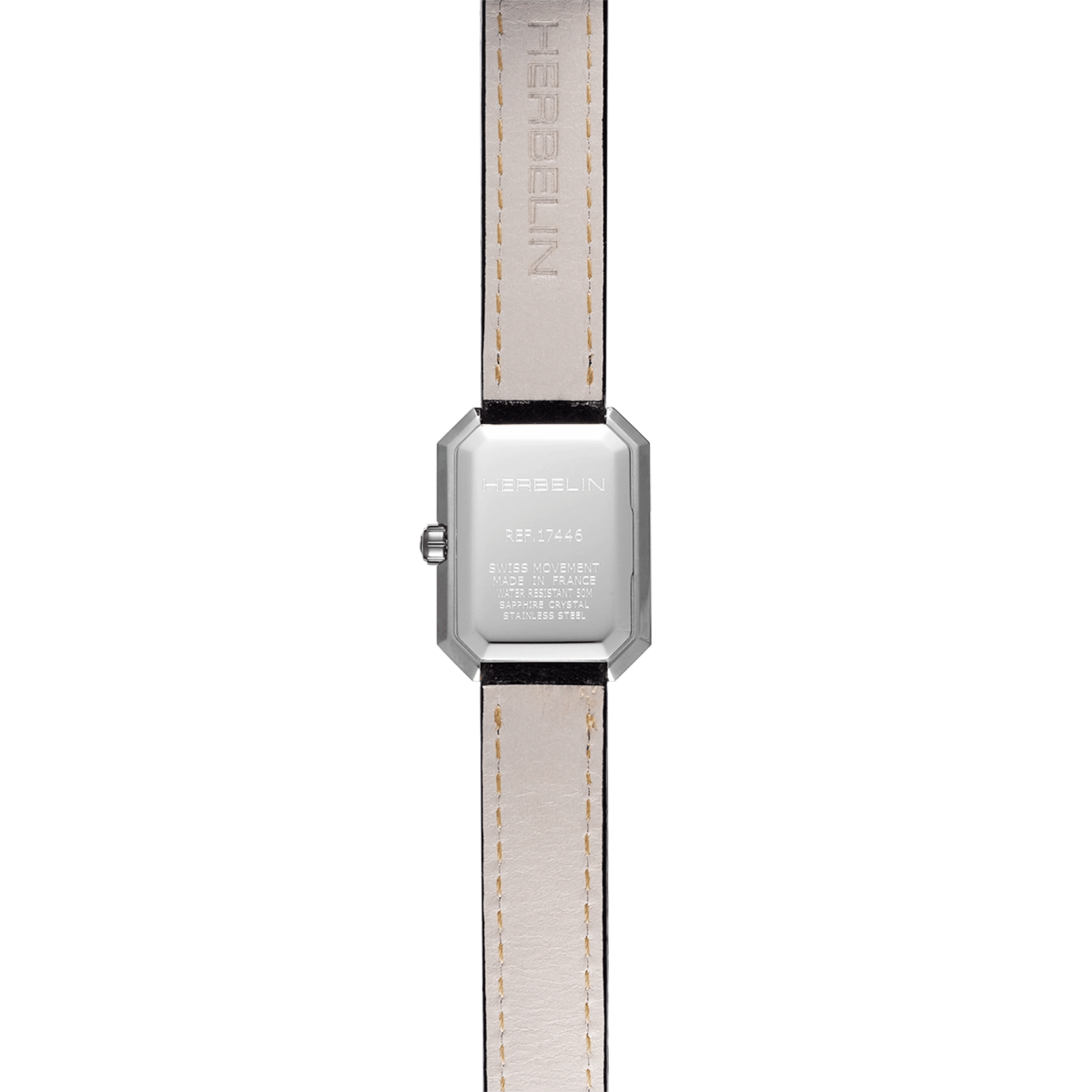 Montre Herbelin Octogône Rectangle quartz cadran nacre noire bracelet cuir 20,40 x 26,40 mm