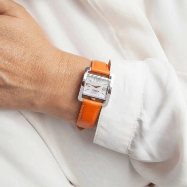 Montre Michel Herbelin V Avenue quartz cadran blanc bracelet cuir orange 25,5 x 19 mm